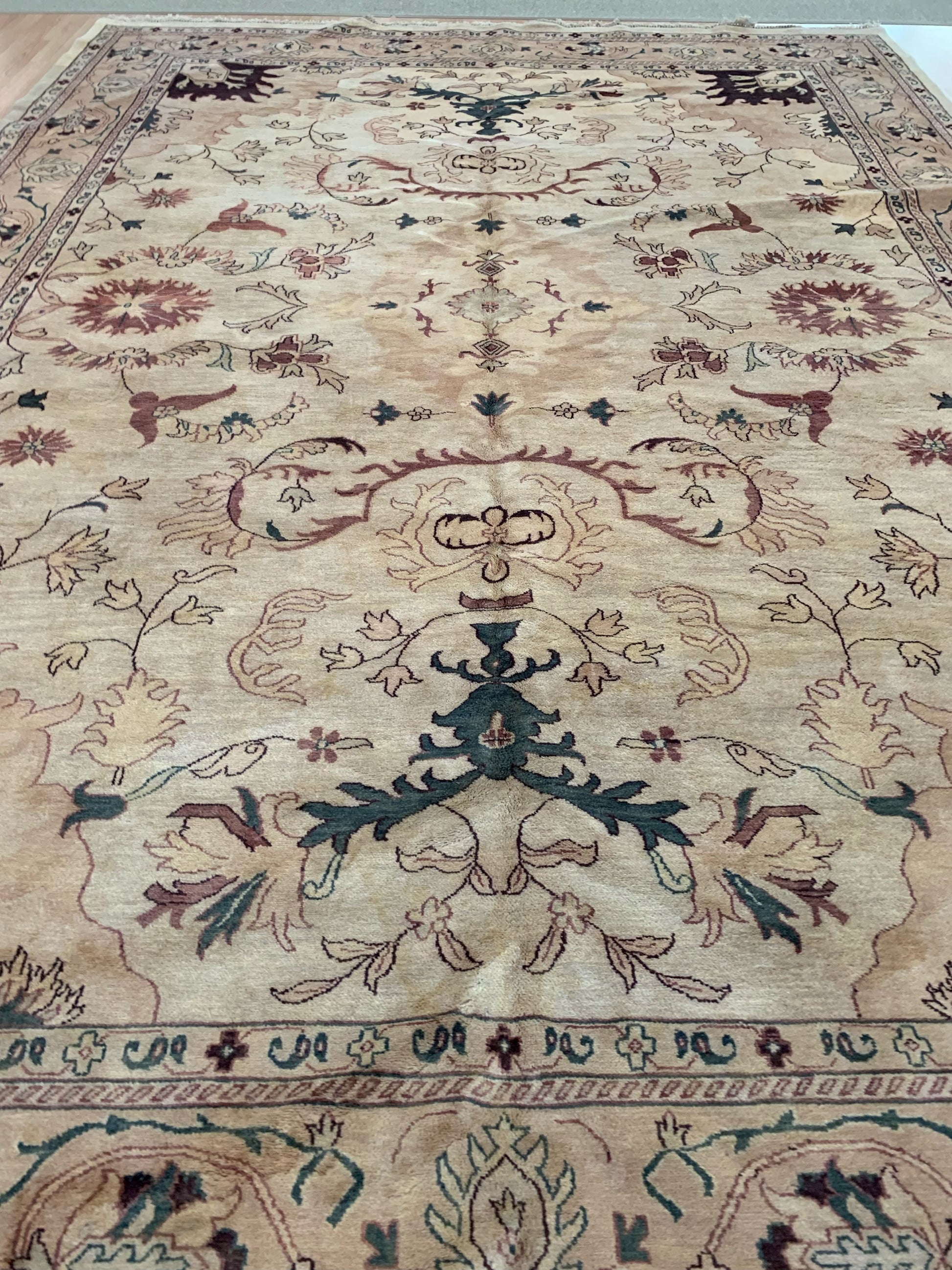 Vintage Hand-Knotted Wool Cream/Gold Serapi Pattern Rug (10'x14'1")