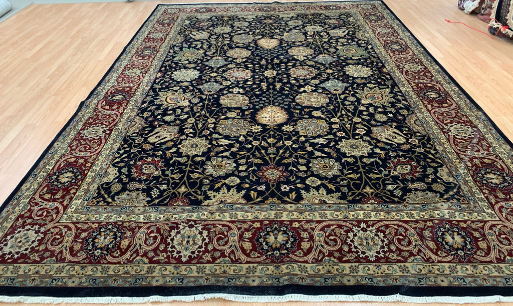 Hand-Knotted Wool Navy/Red Agra Rug (9'8"x13'9")