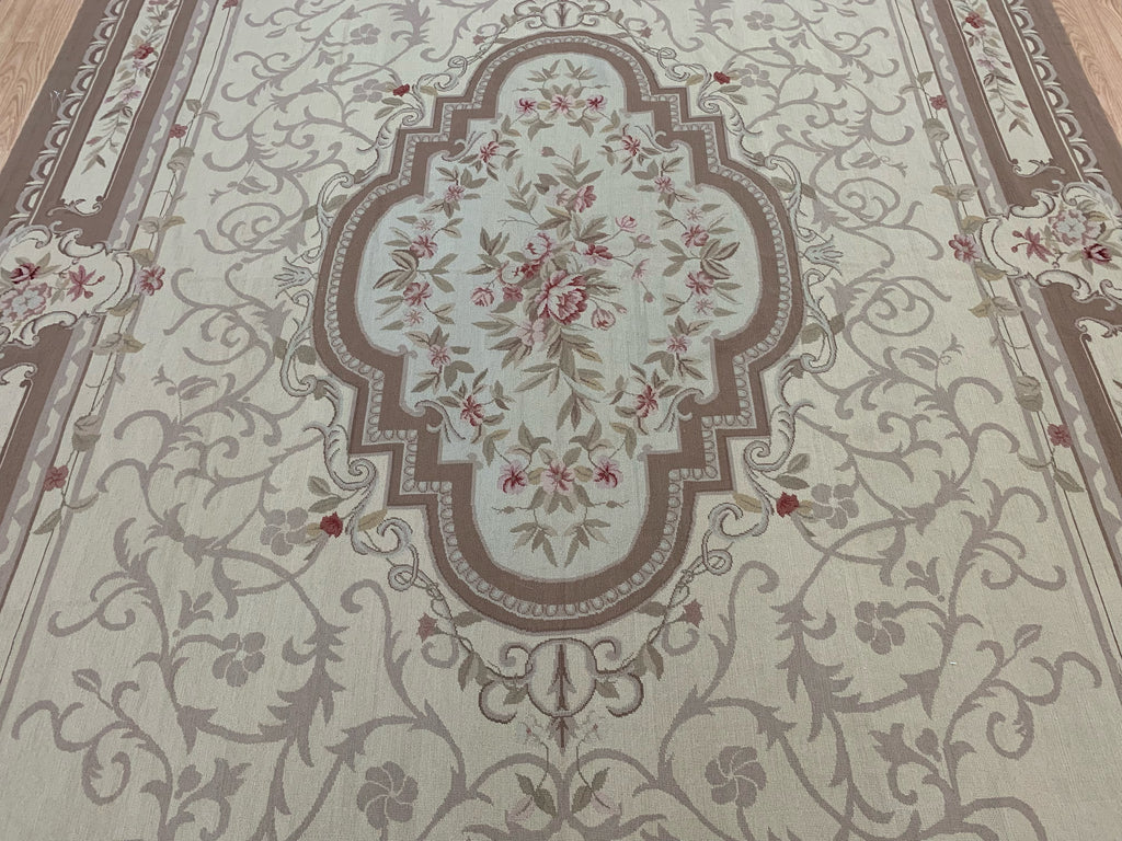 Vintage Hand Woven Wool Aubusson Needlepoint Rug (8'6x11'6')