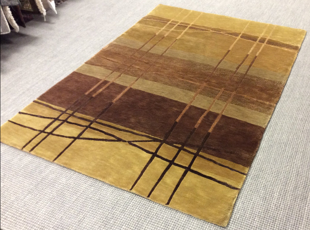 Hand-Knotted Wool & Silk Tibetan Lines Rug (4'x5'11")