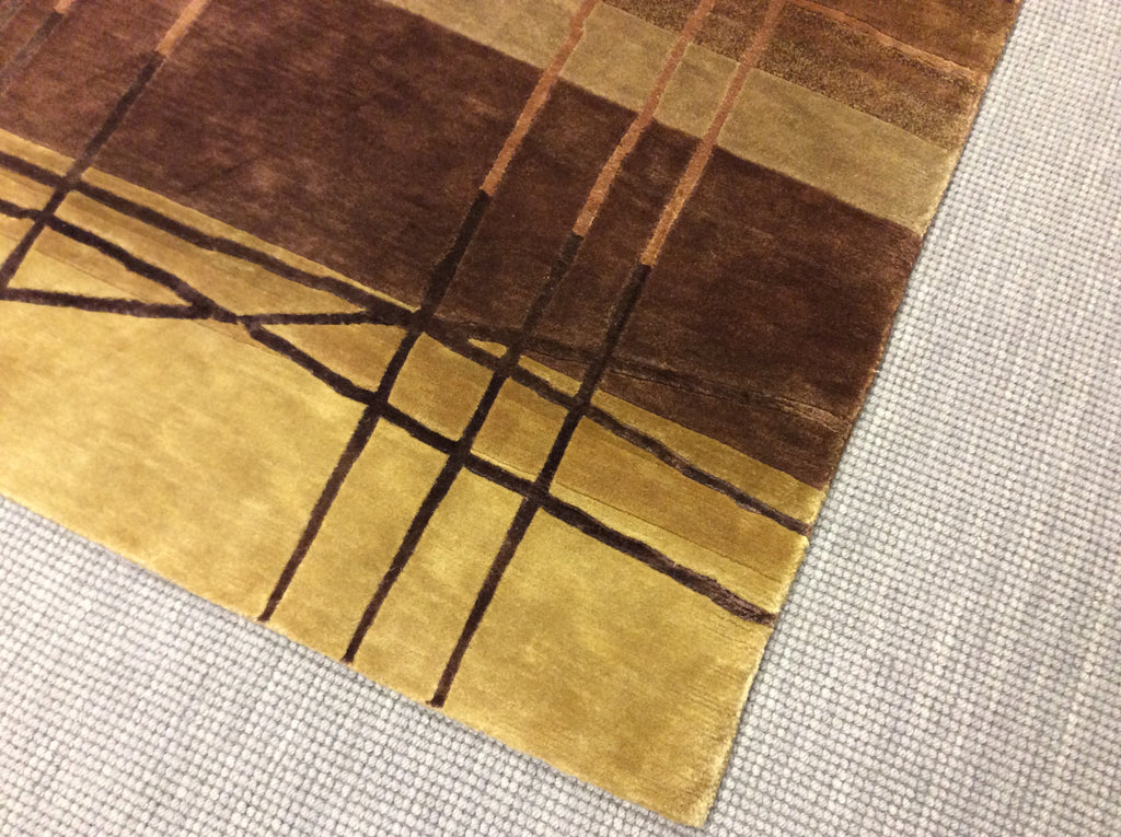 Hand-Knotted Wool & Silk Tibetan Lines Rug (4'x5'11")