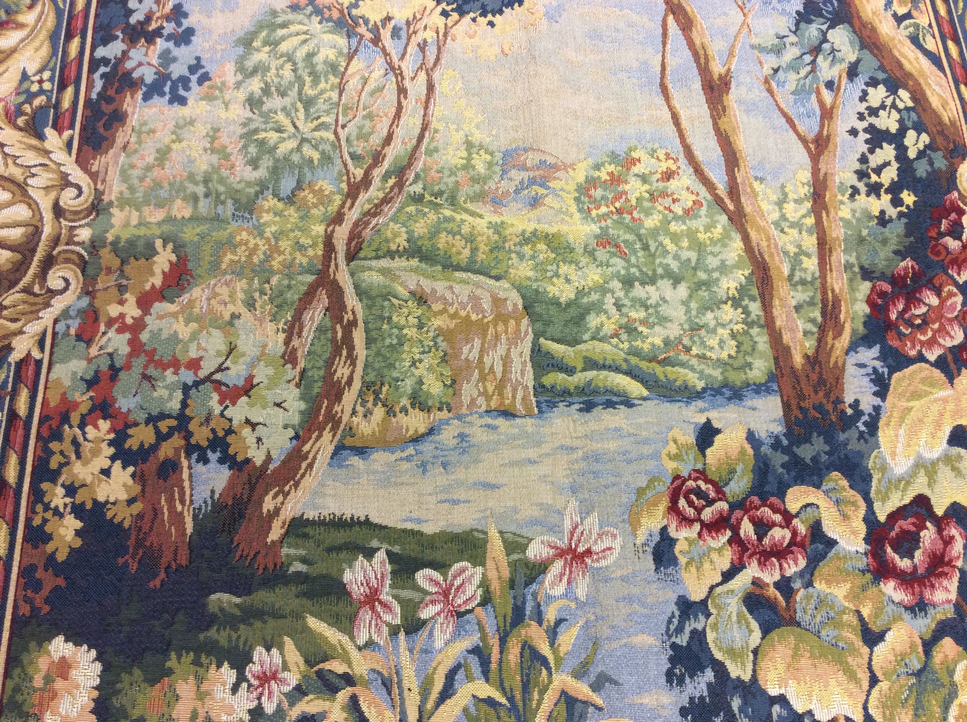 Close-up of Water Scape Tapestry - Detailed view showcasing intricate details of the waterscape design, including waves and reflections.