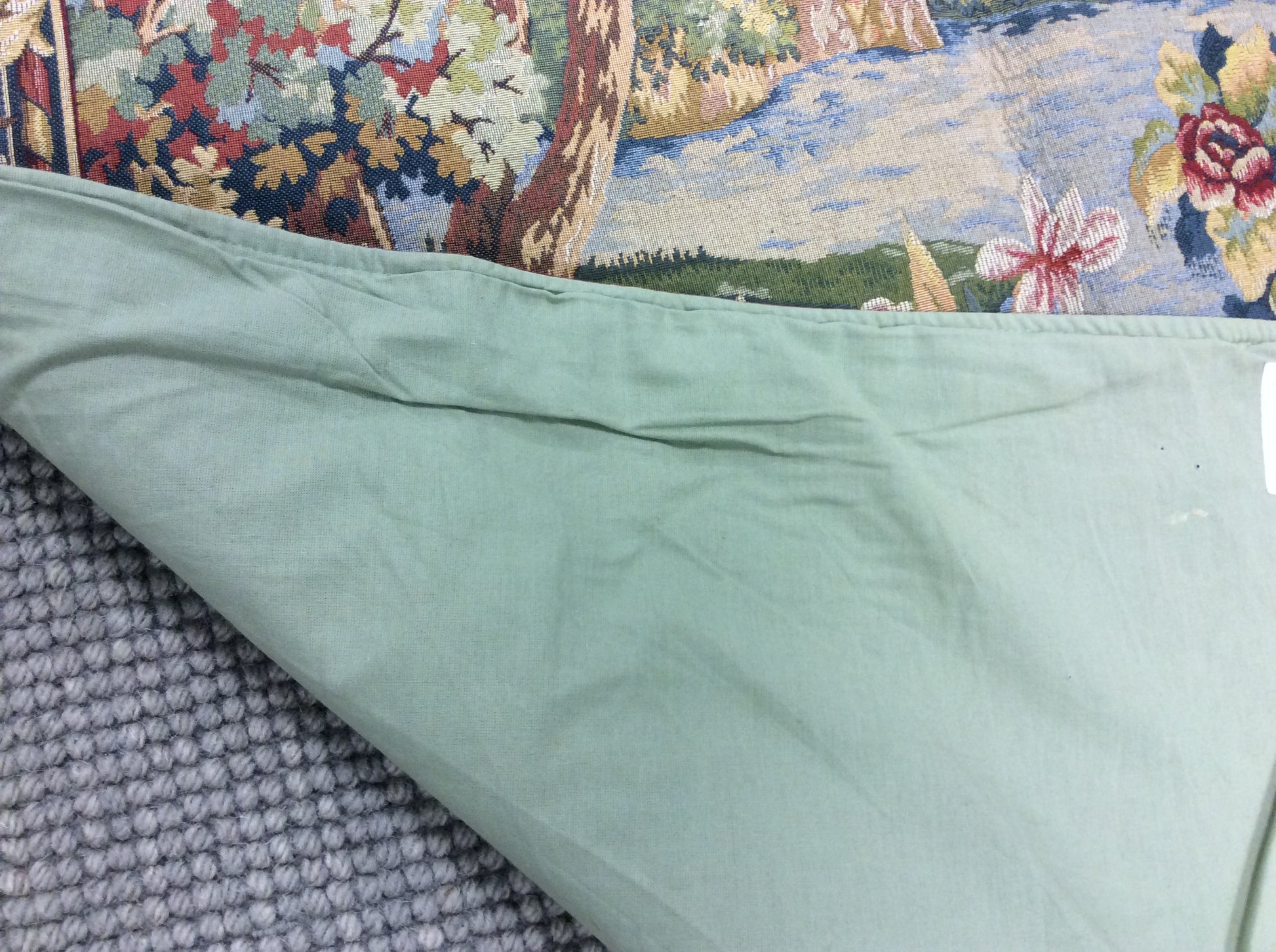 Cotton Backing of Water Scape Tapestry - Detailed view showcasing the durable cotton backing for quality and longevity.