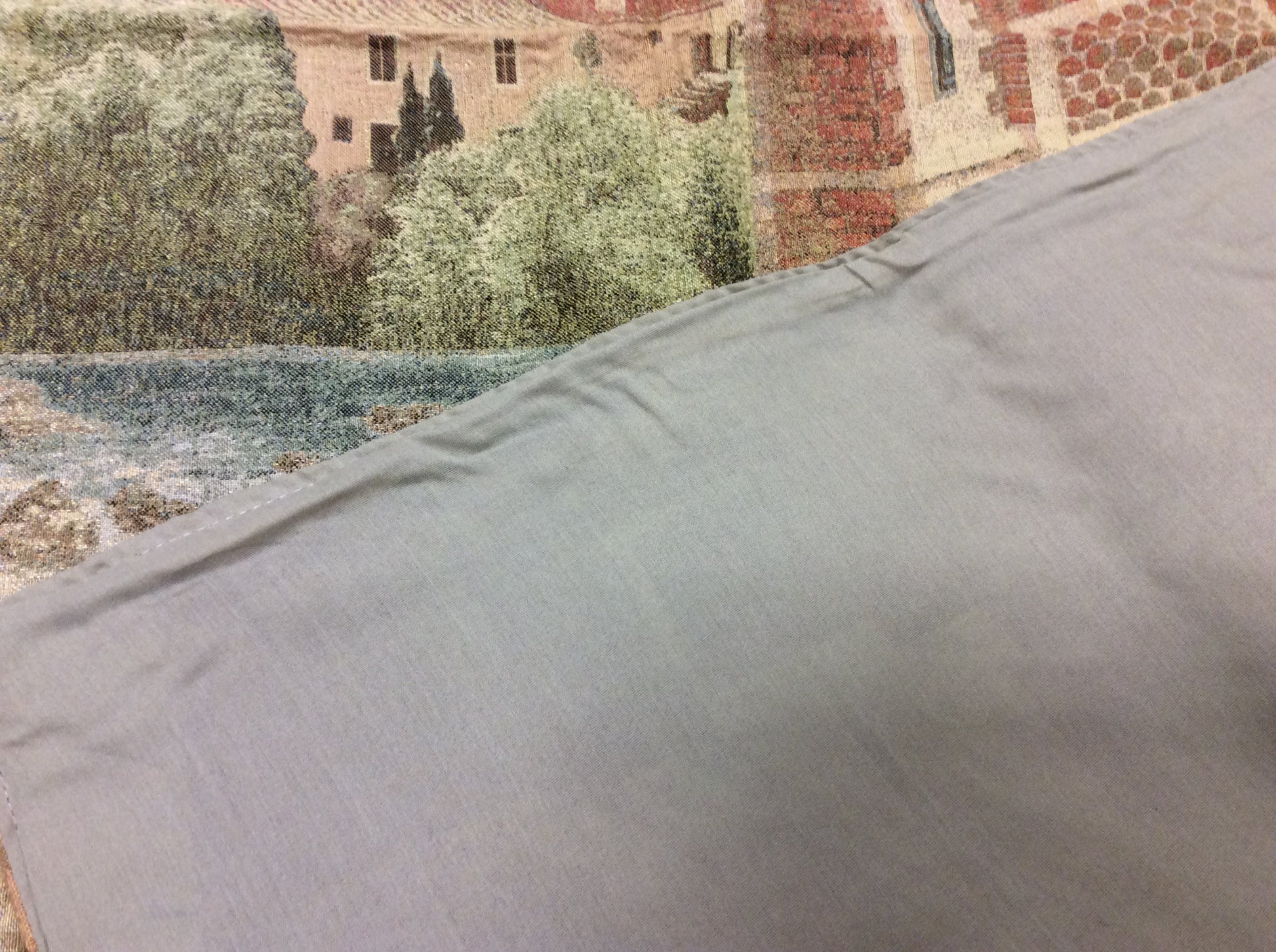 Back View of Hillside Town Tapestry - Quality craftsmanship with durable fabric.