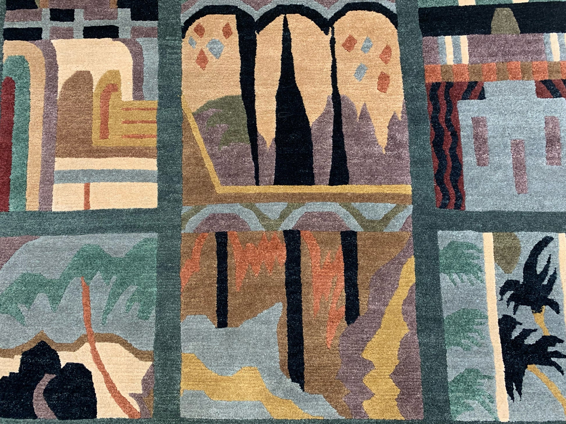 Vintage Hand-Knotted Wool Tufenkian Deco Panel Spruce Rug (5'5"x8'7")