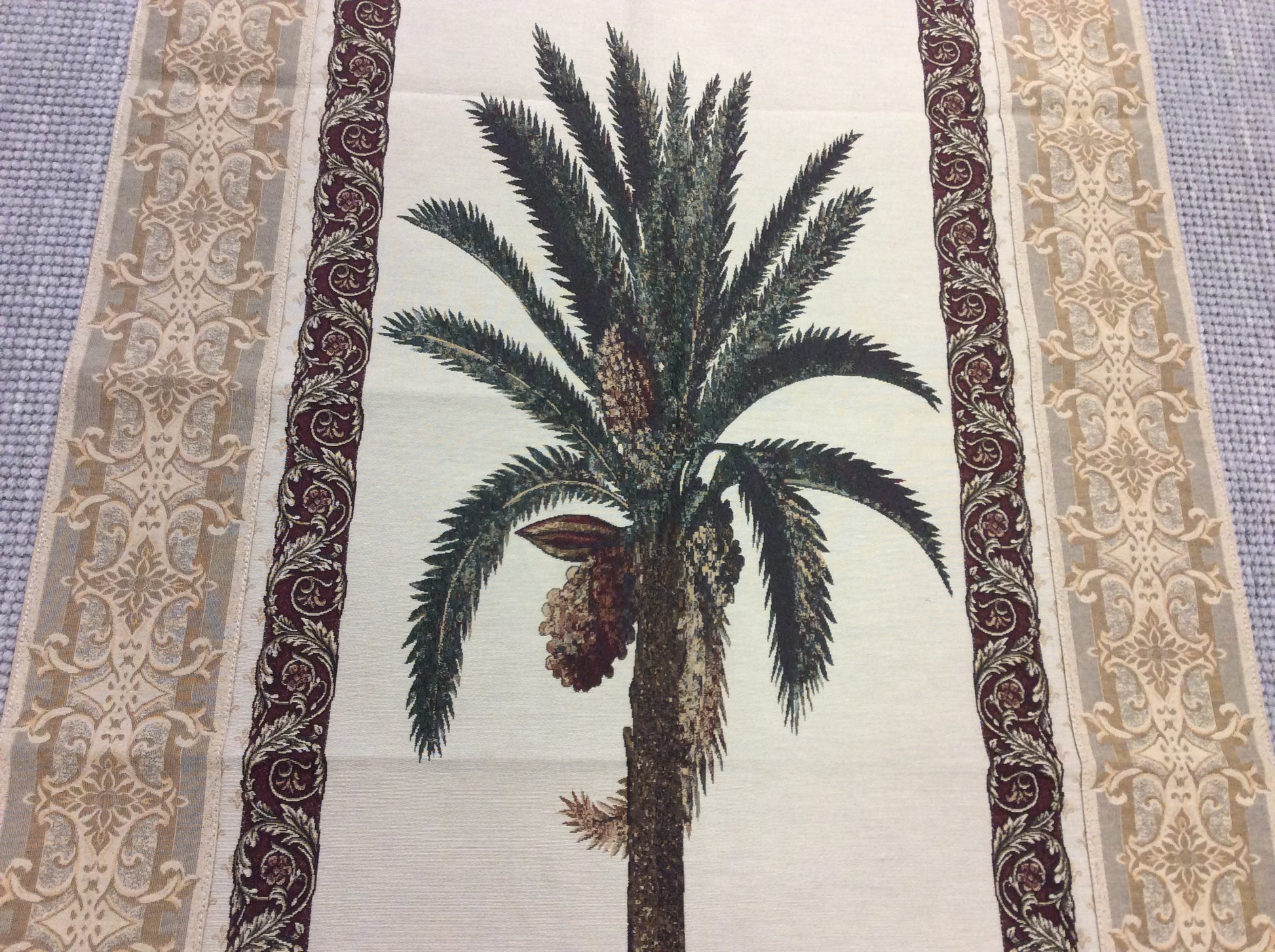 Close-up of Olde World Palm Tree Tapestry - Detailed view showcasing intricate details of the palm tree and surrounding foliage.
