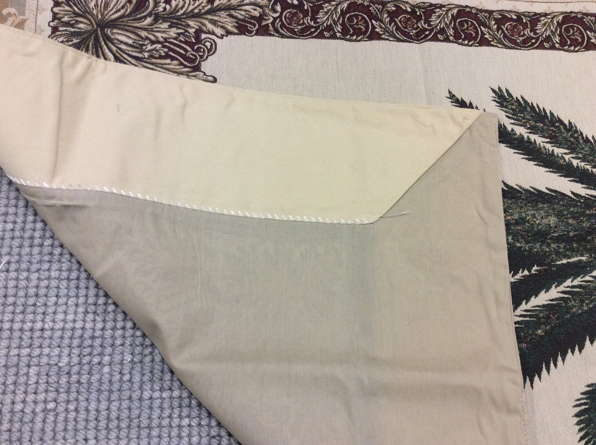 Back View of Olde World Palm Tree Tapestry - Quality craftsmanship with durable fabric and rod sleeve for easy hanging.
