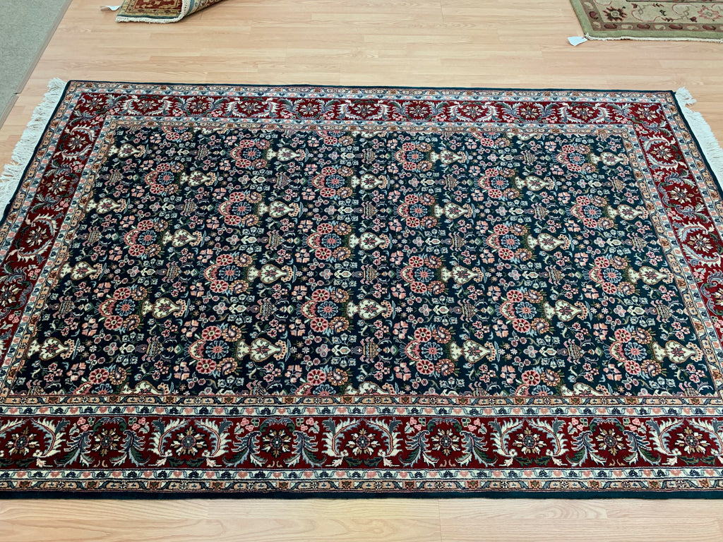 Vintage Hand-Knotted Wool & Silk Emerald Green Zelleh Sultan Rug (6x9)