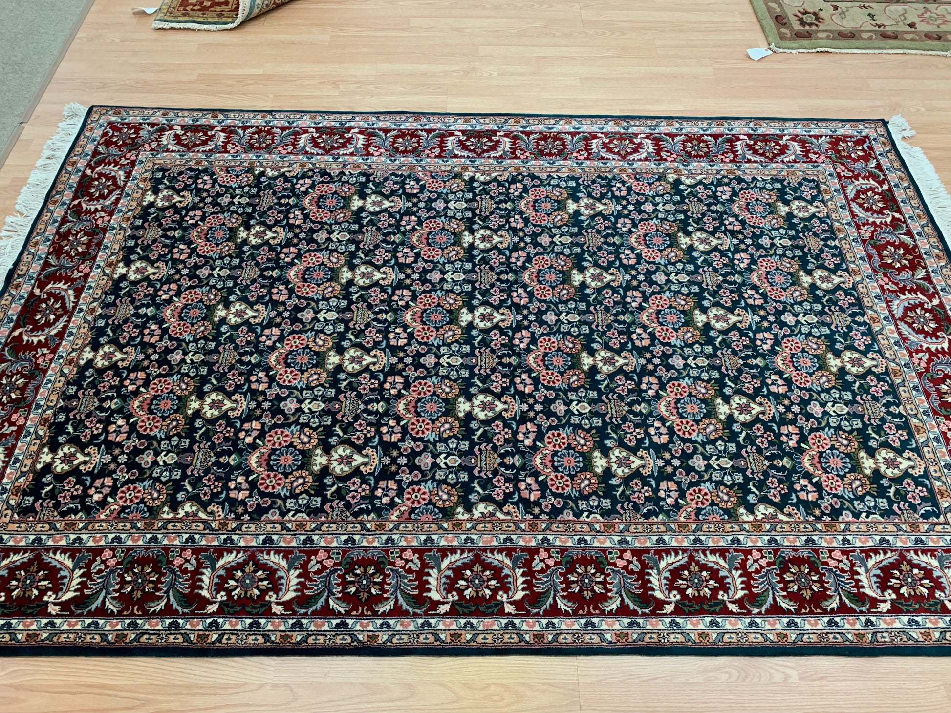 Vintage Hand-Knotted Wool & Silk Emerald Green Zelleh Sultan Rug (6x9)