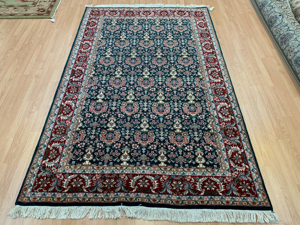 Vintage Hand-Knotted Wool & Silk Emerald Green Zelleh Sultan Rug (6x9)