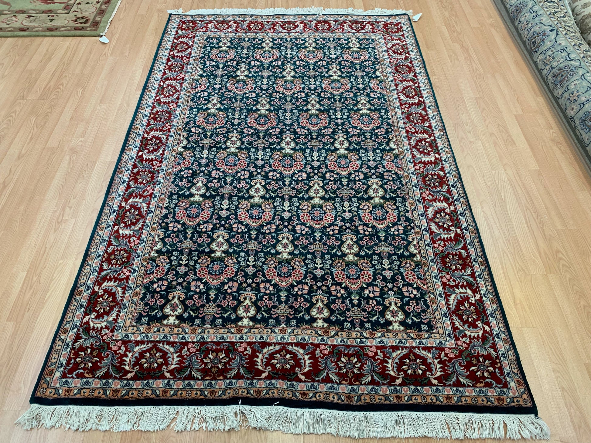 Vintage Hand-Knotted Wool & Silk Emerald Green Zelleh Sultan Rug (6x9)