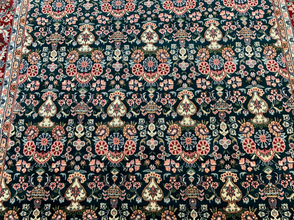 Vintage Hand-Knotted Wool & Silk Emerald Green Zelleh Sultan Rug (6x9)