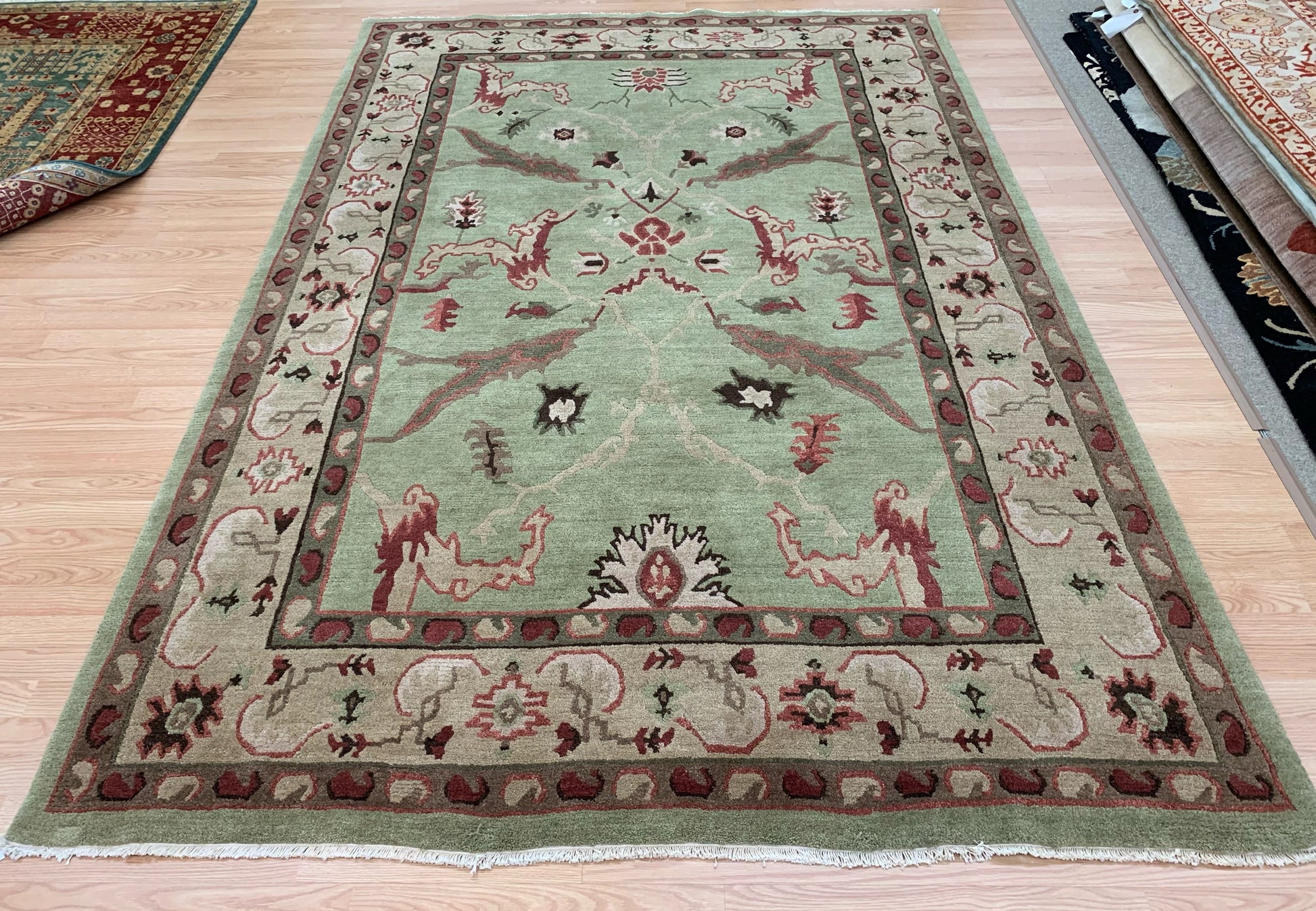 Vintage Hand-Knotted Wool Tufenkian Light Green Bidjar Pattern Rug (6'x9')