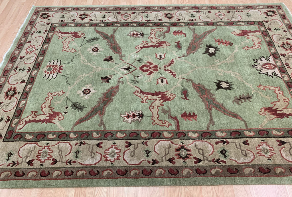Vintage Hand-Knotted Wool Tufenkian Light Green Bidjar Pattern Rug (6'x9')