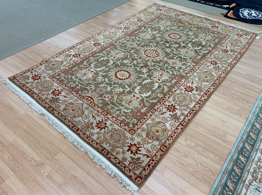 Vintage Hand-Knotted Wool Green Kashmir Rug (6'x9')