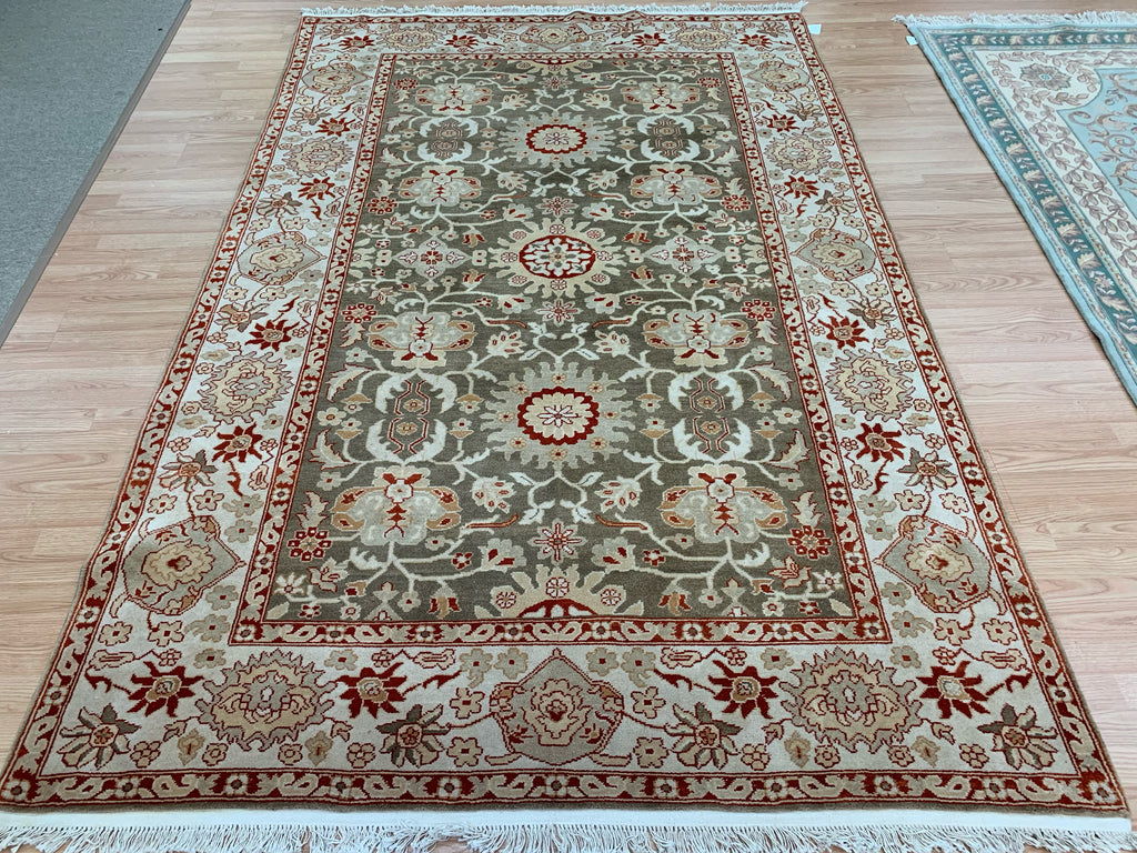 Vintage Hand-Knotted Wool Green Kashmir Rug (6'x9')