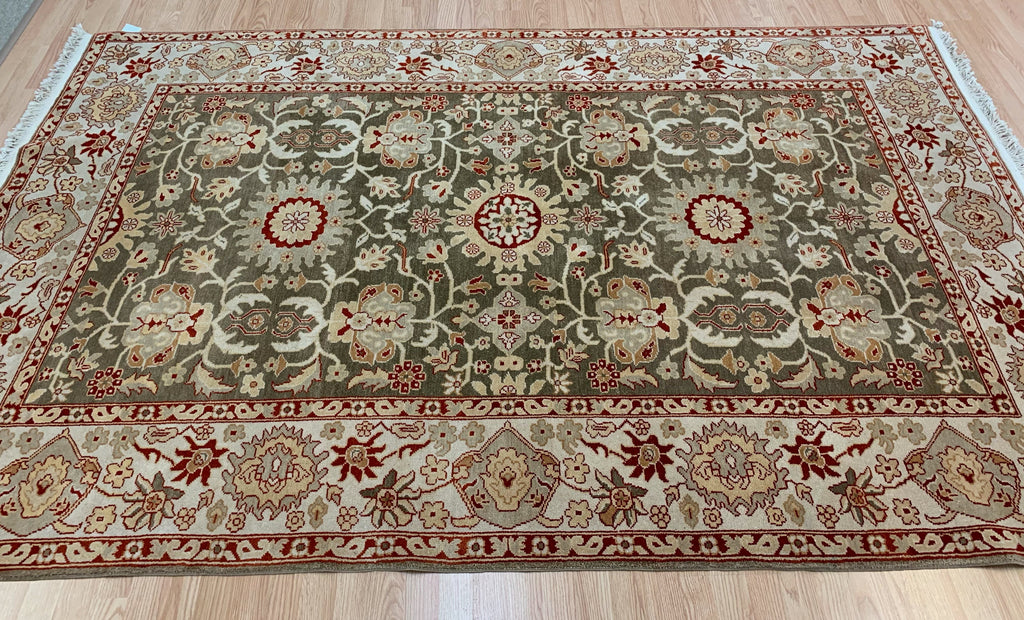 Vintage Hand-Knotted Wool Green Kashmir Rug (6'x9')