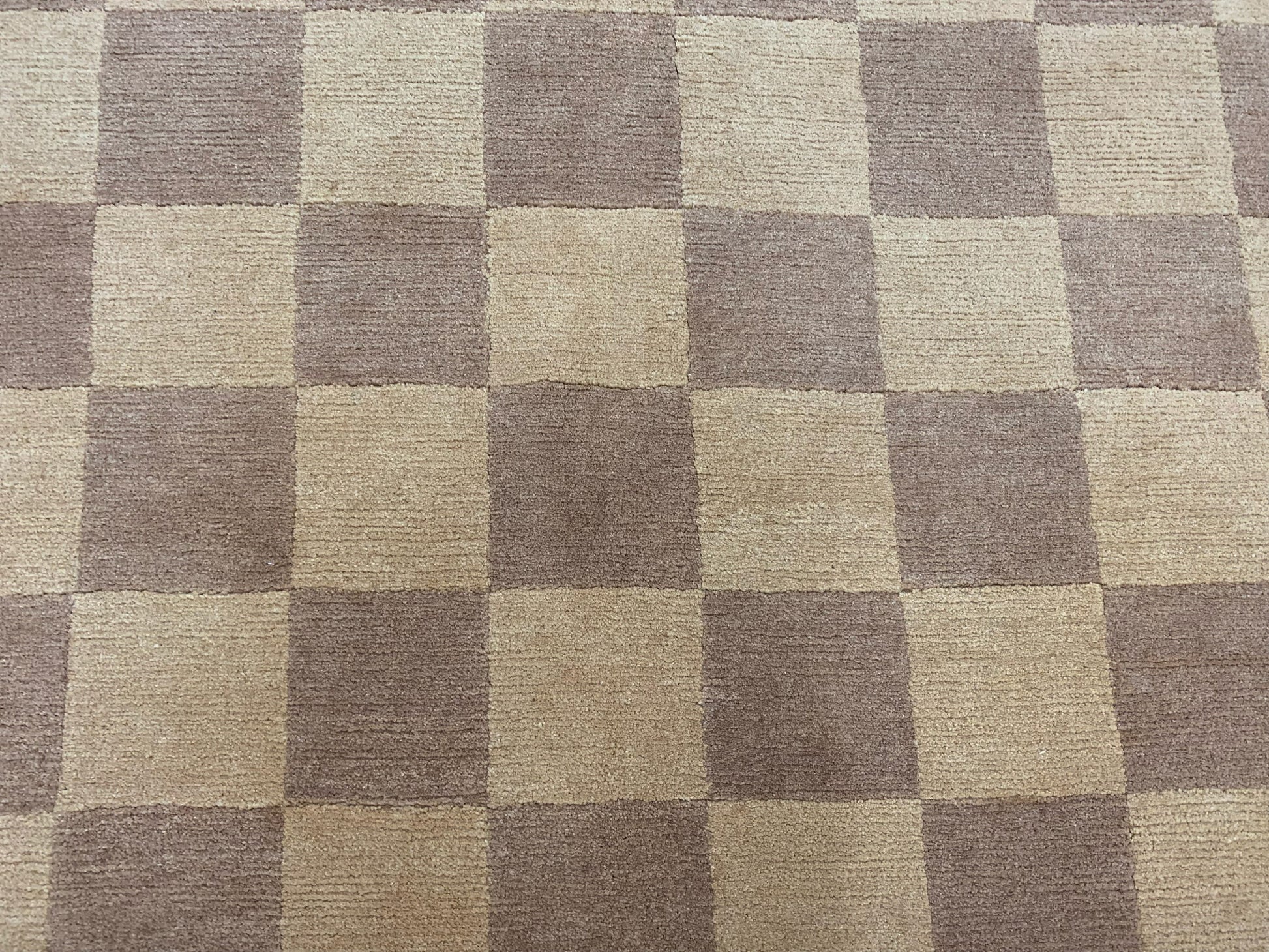Vintage Hand-Knotted Wool Tibetan Tan Checkers Rug (6'x9')