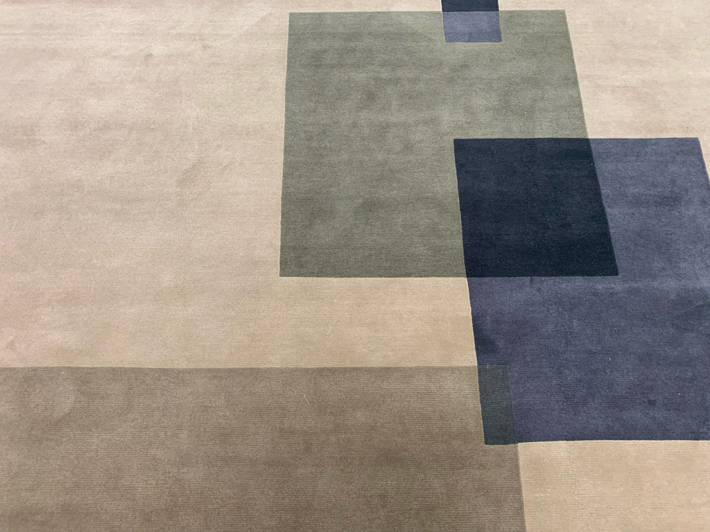 Close-up of Hand-Knotted Wool Deco Tibetan Rug - Detailed view showcasing the intricate deco Tibetan design of the luxurious hand-knotted wool rug.
