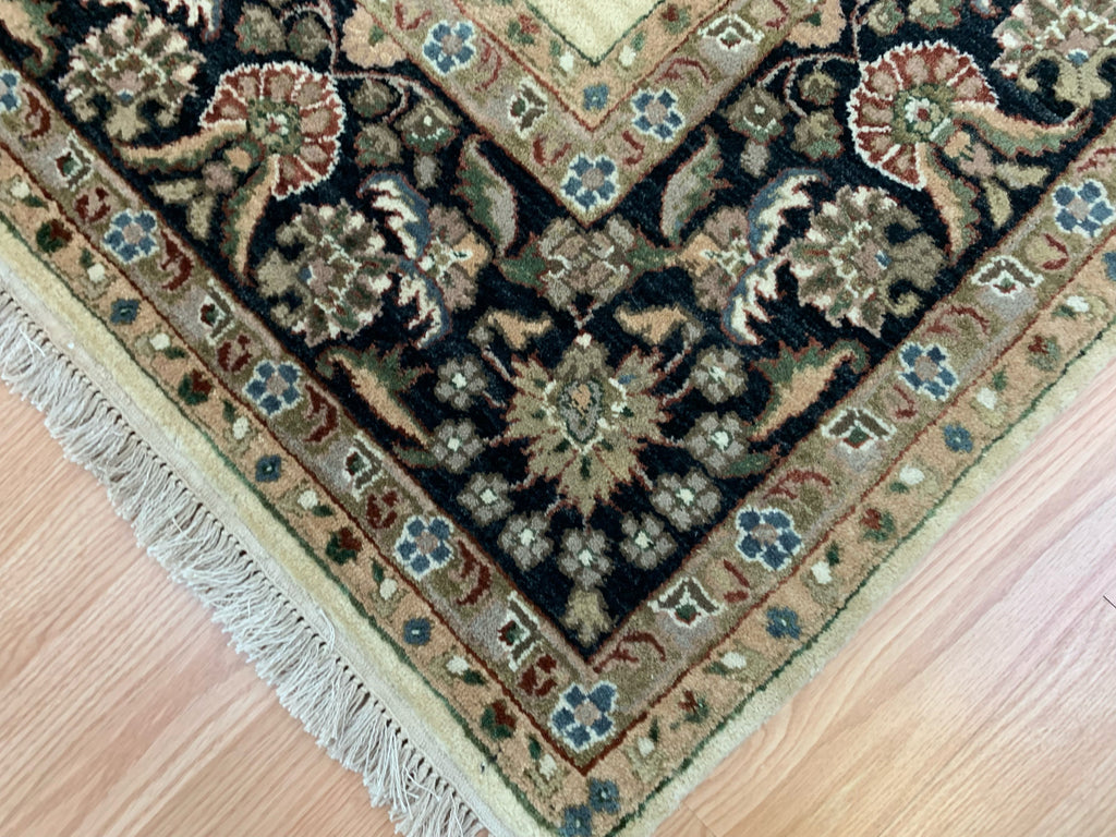 Vintage Hand-Knotted Wool Gold/Black Jaipura Rug (7'8"x9'10")