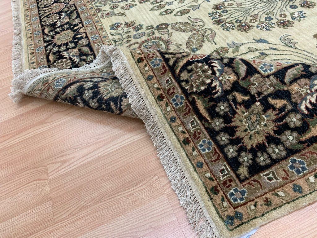 Vintage Hand-Knotted Wool Gold/Black Jaipura Rug (7'8"x9'10")