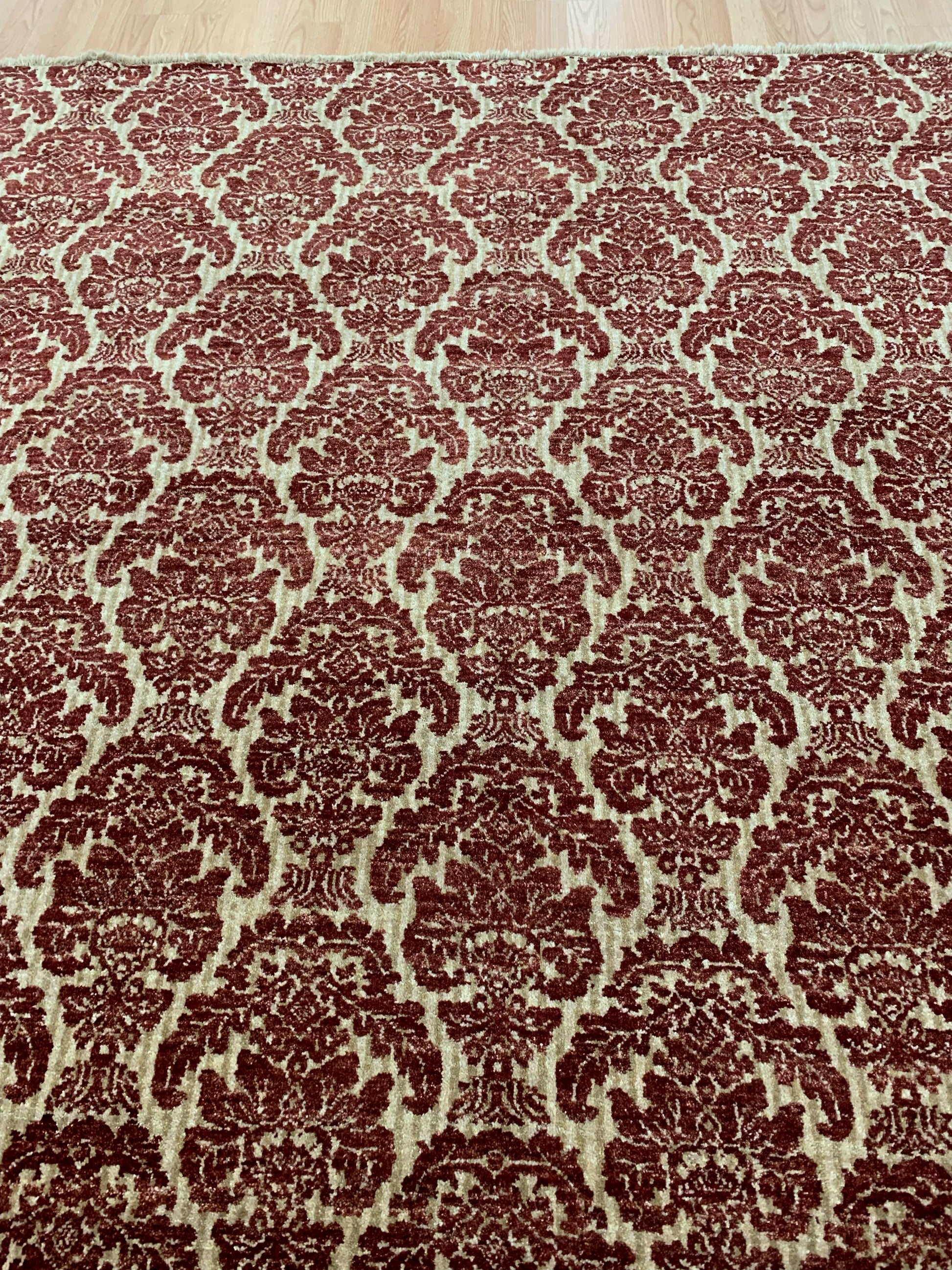 Hand-Knotted Wool Red Damask Rug (7'10"x9'9")