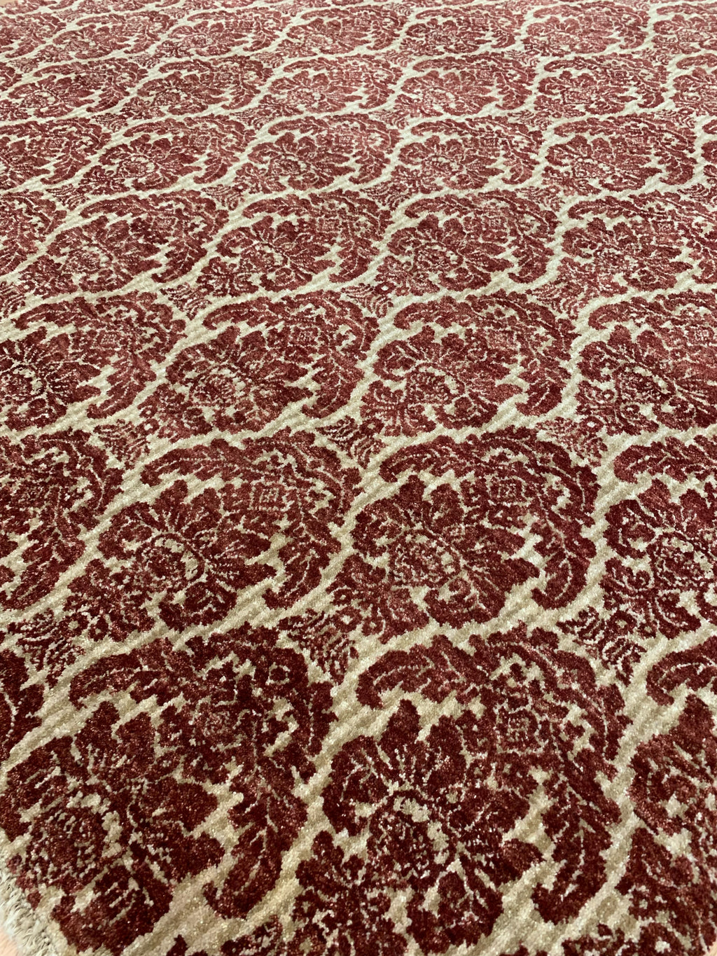 Hand-Knotted Wool Red Damask Rug (7'10"x9'9")