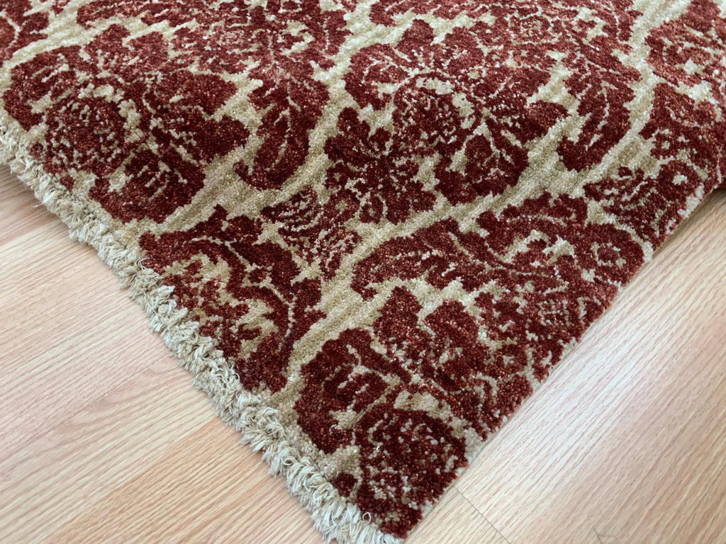 Hand-Knotted Wool Red Damask Rug (7'10"x9'9")