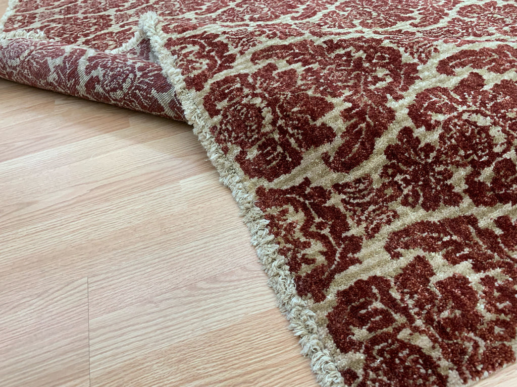 Hand-Knotted Wool Red Damask Rug (7'10"x9'9")