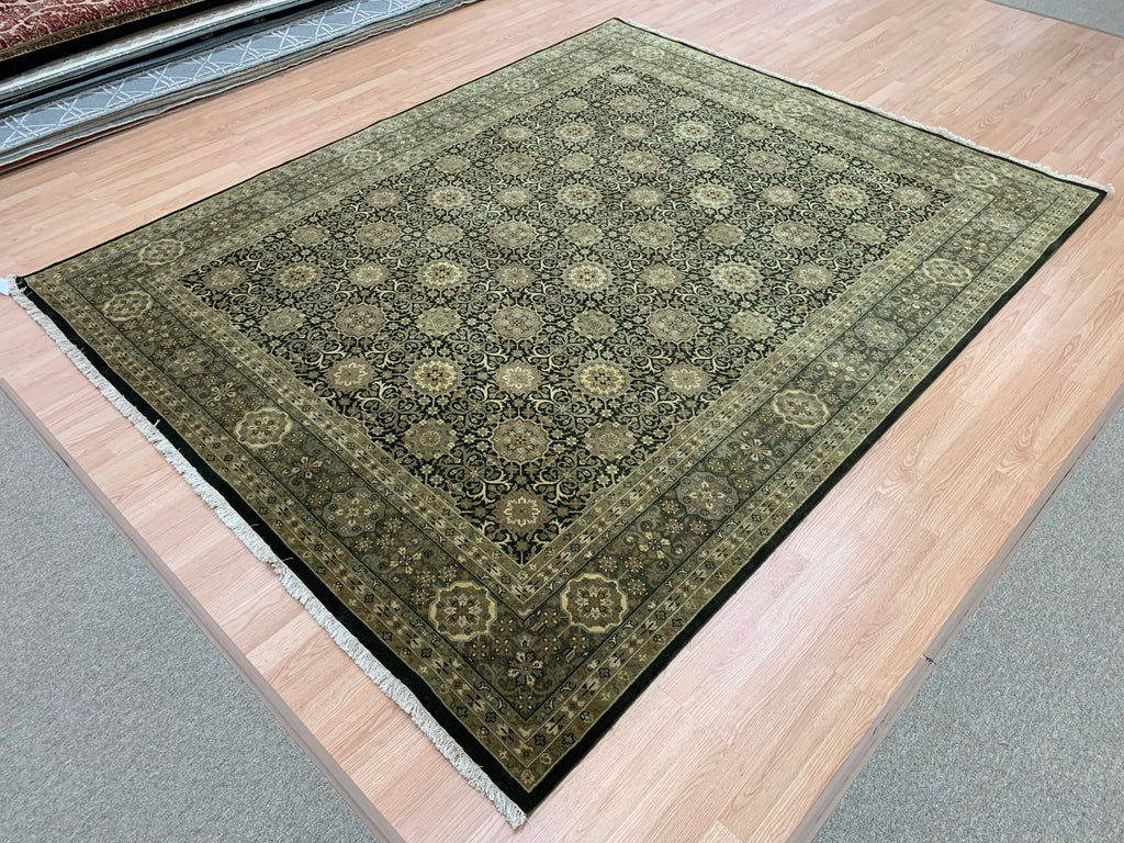 Vintage Hand-Knotted Wool Deep Green Tabriz Rug (8'x9'11")