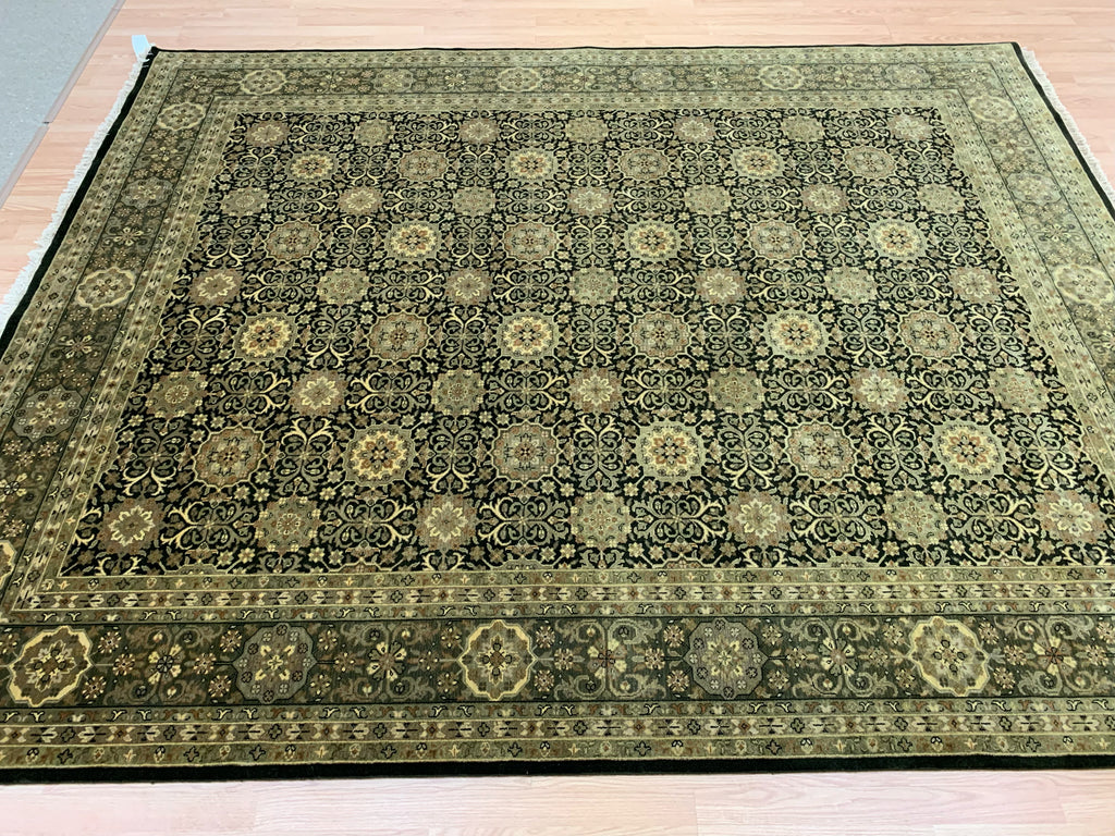 Vintage Hand-Knotted Wool Deep Green Tabriz Rug (8'x9'11")