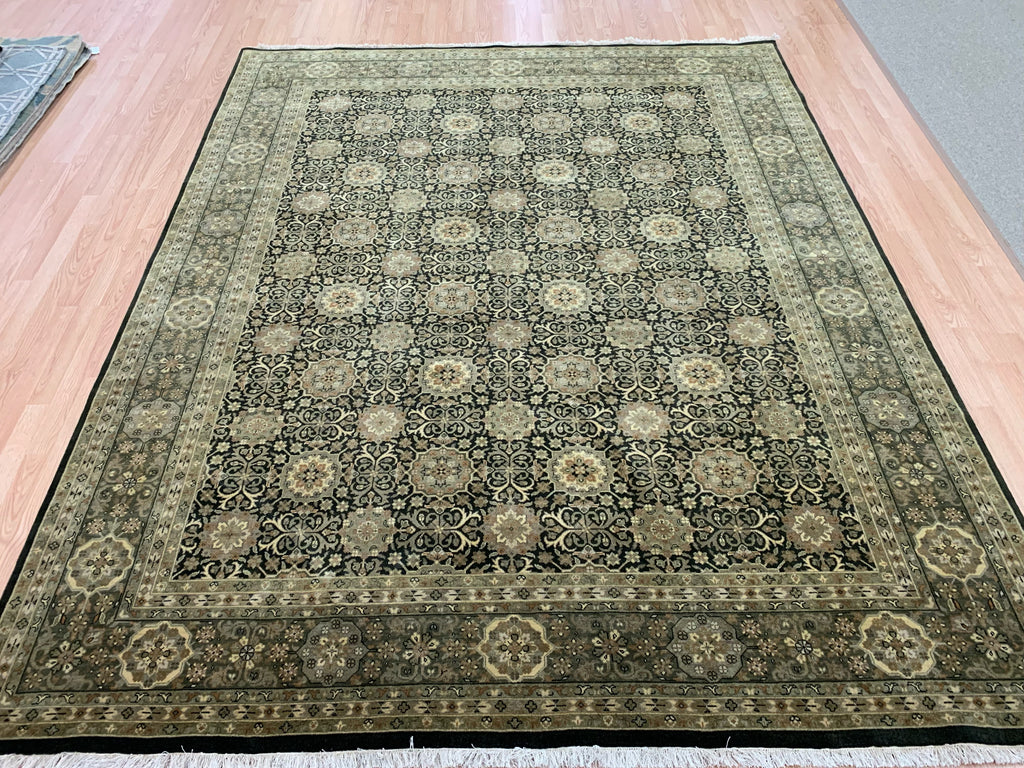 Vintage Hand-Knotted Wool Deep Green Tabriz Rug (8'x9'11")