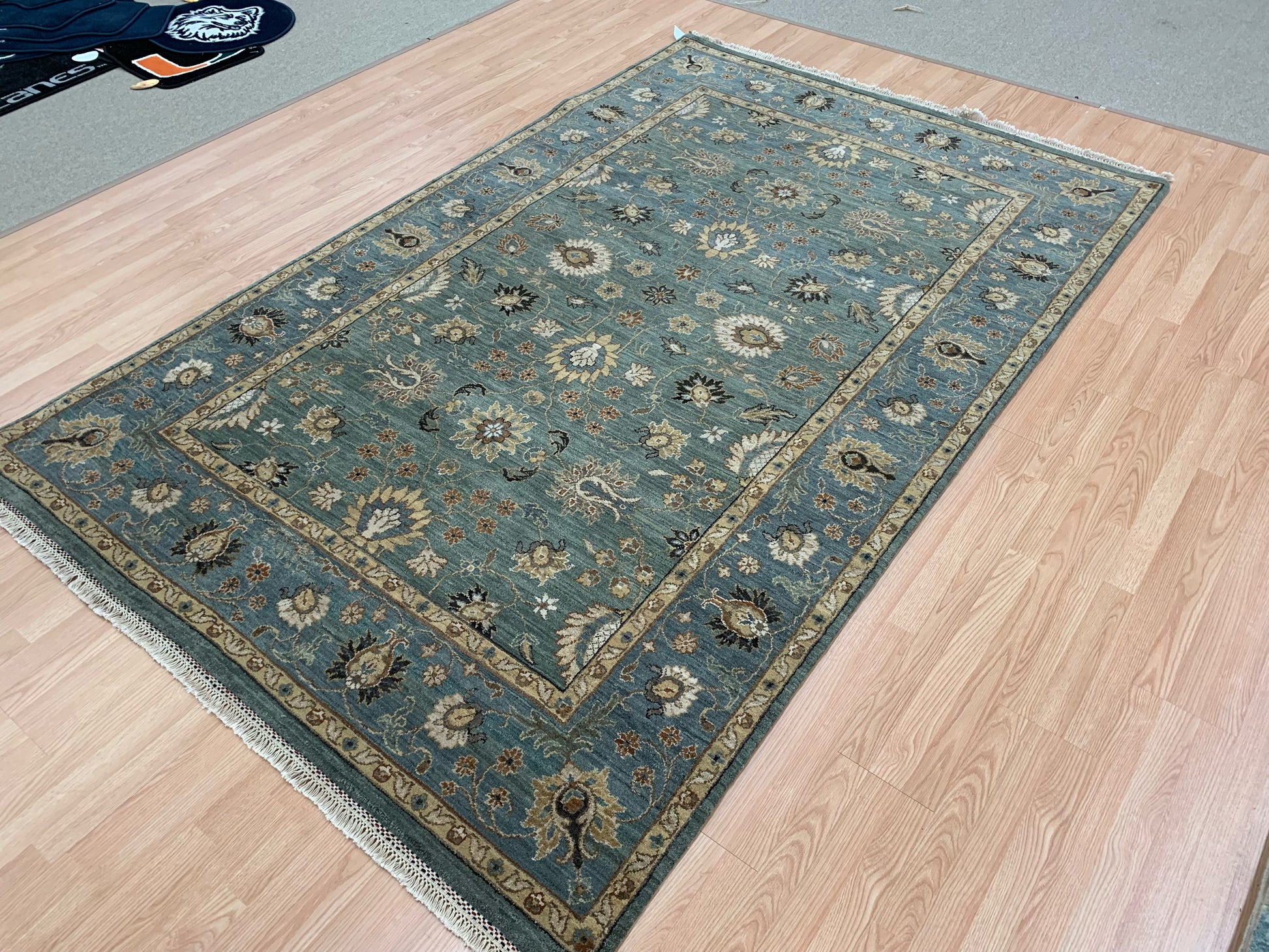 Hand-Knotted Wool Sea Green Agra Rug (6'4"x9'11")