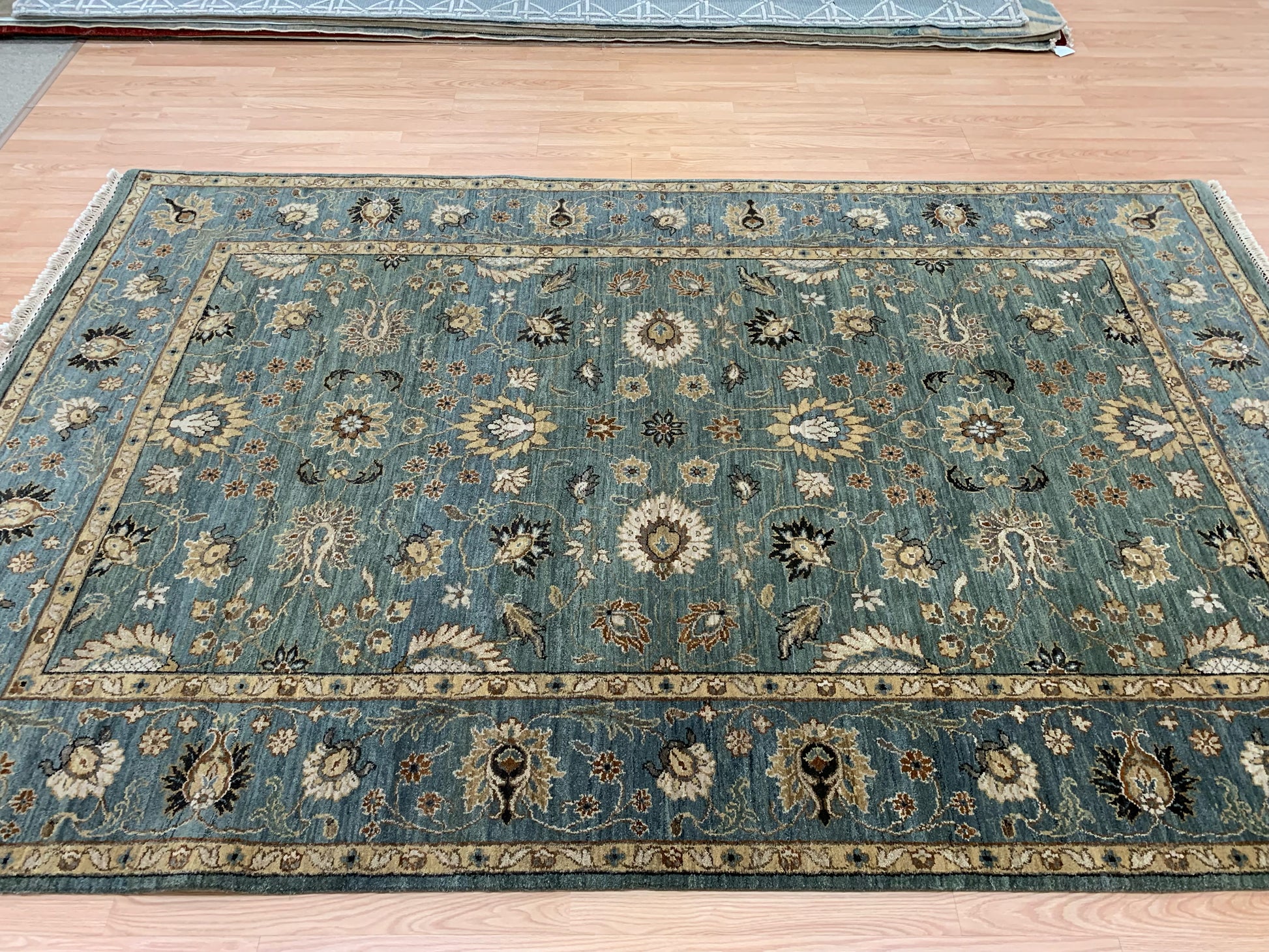 Hand-Knotted Wool Sea Green Agra Rug (6'4"x9'11")