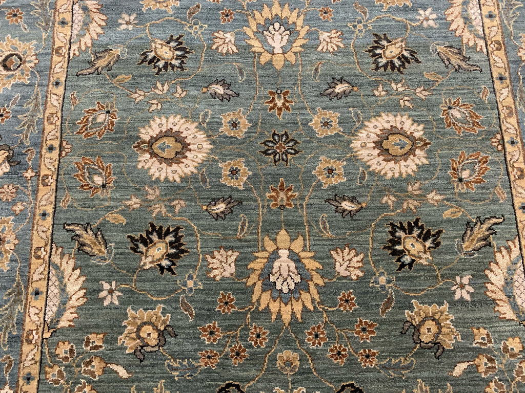Hand-Knotted Wool Sea Green Agra Rug (6'4"x9'11")