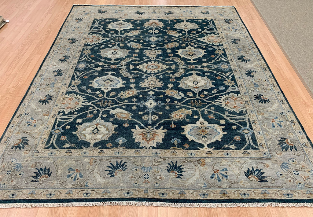 Hand-Knotted Wool Blue Oushak Rug (8'3"x9'10")