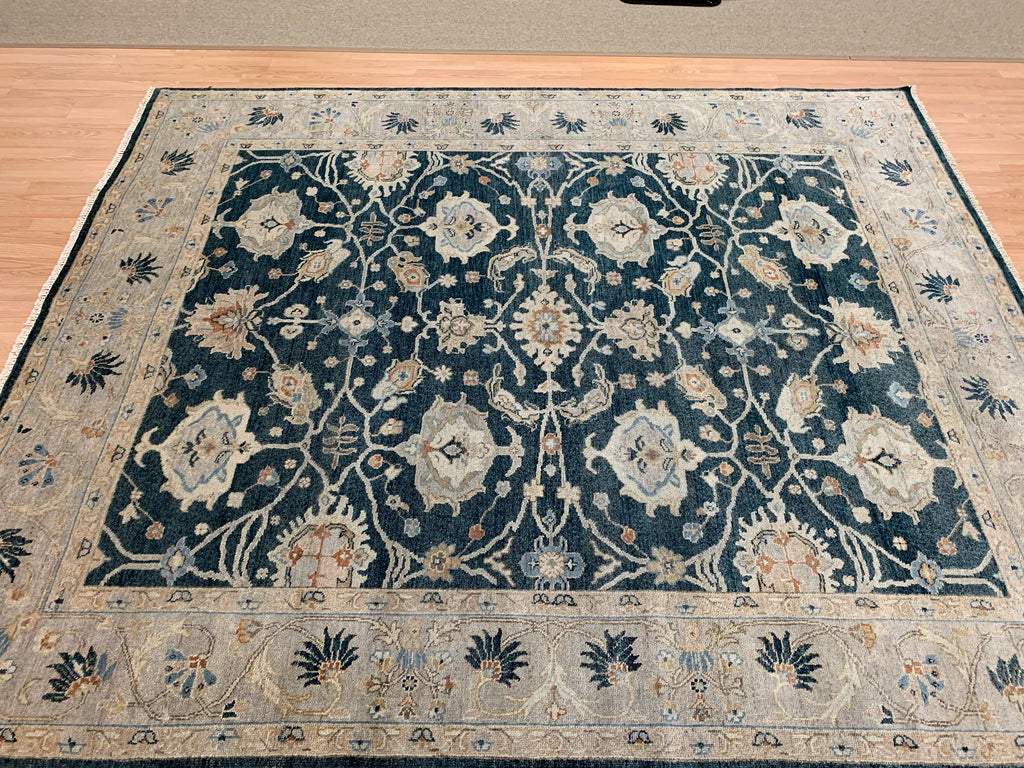 Hand-Knotted Wool Blue Oushak Rug (8'3"x9'10")