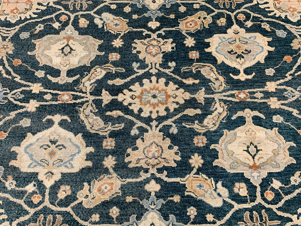 Hand-Knotted Wool Blue Oushak Rug (8'3"x9'10")