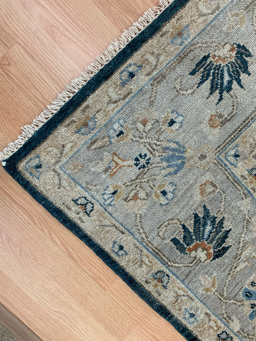 Hand-Knotted Wool Blue Oushak Rug (8'3"x9'10")