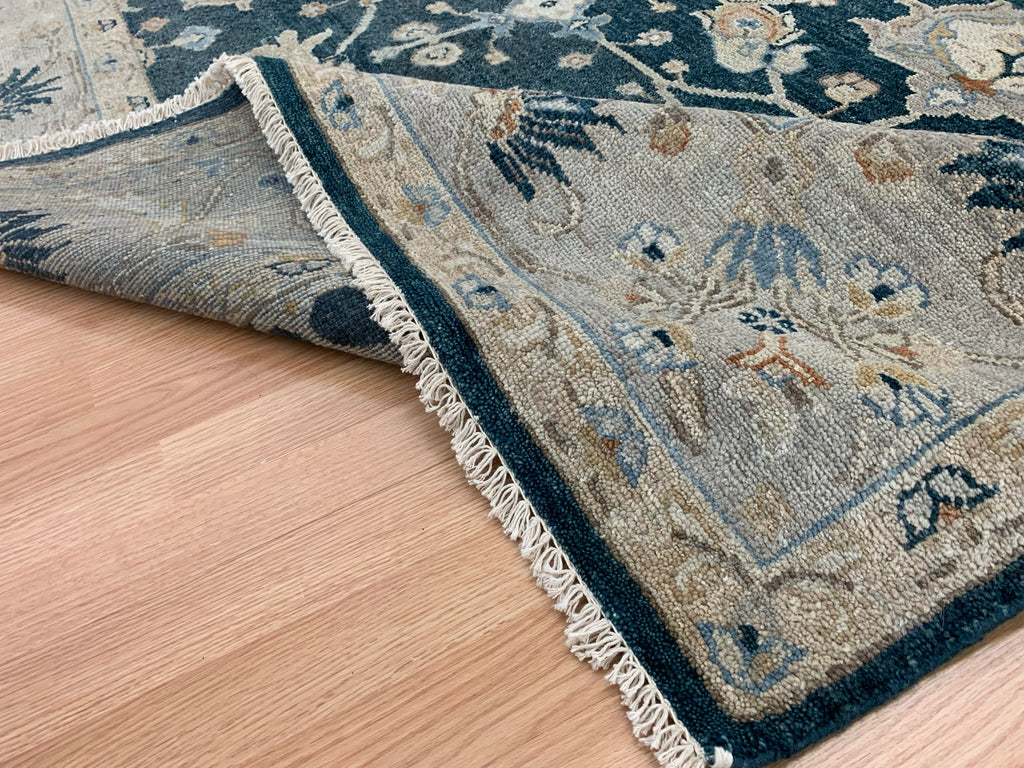 Hand-Knotted Wool Blue Oushak Rug (8'3"x9'10")