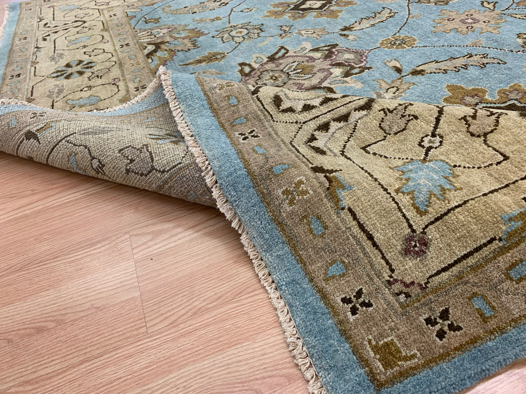 Hand-Knotted Wool Lt Blue Oushak Rug (7'11"x10'1")